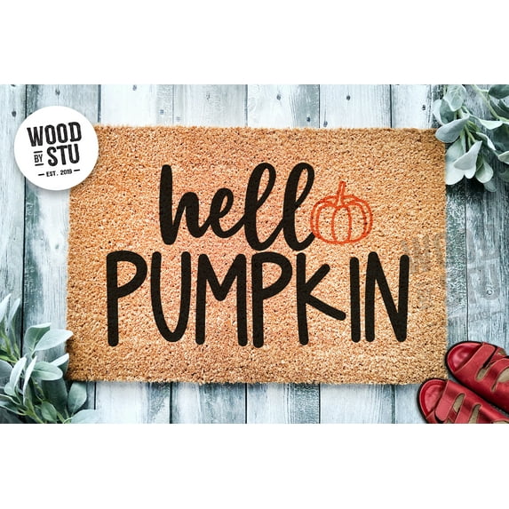 Hello Pumpkin Door Mat | Pumpkin Rustic Fall Doormat | Welcome Mat Fall Decor | Farmhouse Door Mat | Fall Autumn Gift | Home Doormat