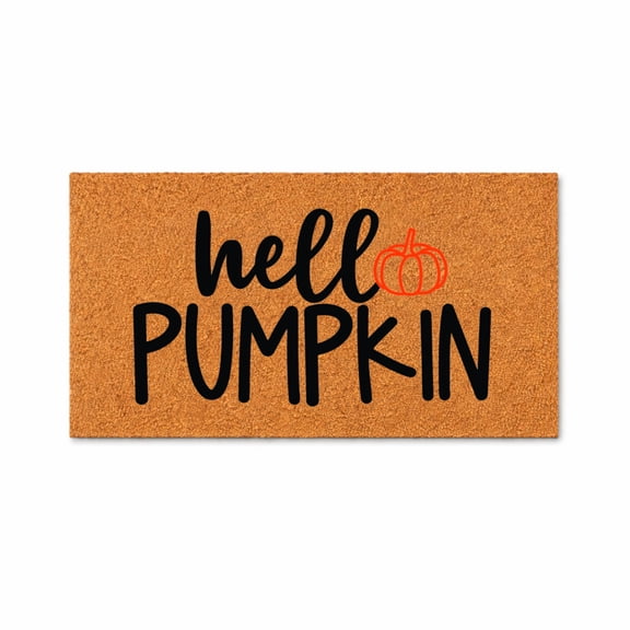 Hello Pumpkin Doormat, Fall Welcome Entryway Mat, Pumpkin Graphic Door Mat (16x24 inches) WoodByStu 1556