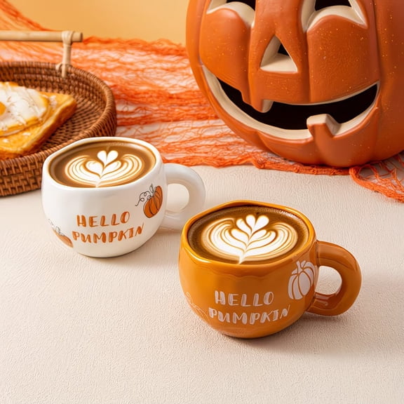 Hello Pumpkin Fall Ceramic Coffee Mug - 220ml Autumn Coffee Cup for Thanksgiving & Halloween Decor