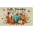 thumbnail image 1 of Hello Pumpkin Fall Door Mat 17x30Inch, Fall Blue Pumpkin Maple Leaf Doormat, Indoor Outdoor Entry Floor Mat Non-Slip Welcome Party Thanksgiving Decor Mat, 1 of 6
