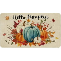Hello Pumpkin Fall Door Mat 17x30Inch, Fall Blue Pumpkin Maple Leaf Doormat, Indoor Outdoor Entry Floor Mat Non-Slip Welcome Party Thanksgiving Decor Mat