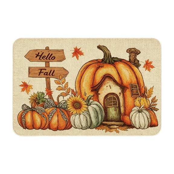 Hello Pumpkin Fall Door Mat Funny Welcome Doormats, Seasonal Harvest Thanksgiving Vintage Rustic Low-Profile Floor Switch Mat for Indoor Outdoor Home Kitchen Decor 16x24 Inch