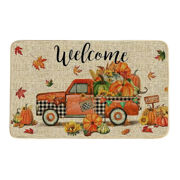 Pamqxs Thanksgiving Decorations,Fall Welcome Mat,Entry Way Door Mat Indoor Thanksgiving Welcome Happy Ha Rvest Happy Fall Pumpkin Print Color Block Non Slip Funny Rugs,Fall Door Mat