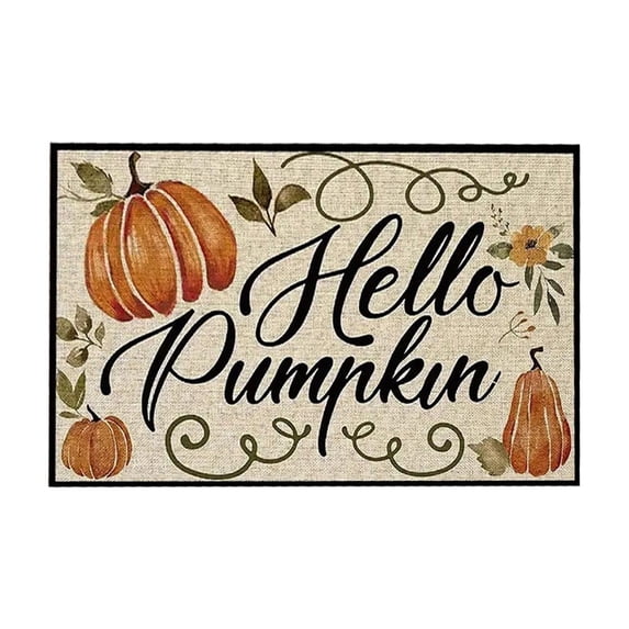 Hello Pumpkin Fall Doormat, Welcome Maple Leaf Autumn Non-Slip Front Door Mat, Thanksgiving Halloween Entrance Rug for Front Porch Entryway Patio, Vintage Farmhouse Harvest Outdoor Decor