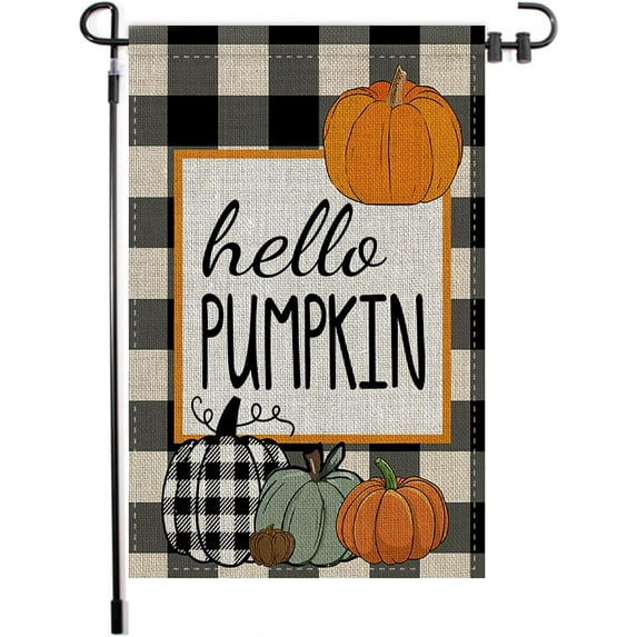 Hello Pumpkin Fall Garden Flag, 12x18 Inch Double Sided Yard Flag, Autumn Farmhouse Seasonal Holiday Yard Outdoor Thanksgiving Decoration (Pumpkin)