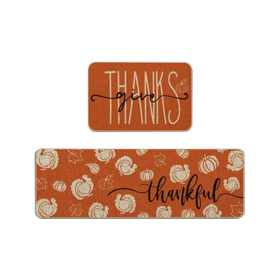 Hello Pumpkin Fall Kitchen Mats Set of 2, Maple Leaves Kitchen Mats Set, Thanksgiving Home Decor,Autumn Home Decor Low-Profile Kitchen Rugs for Floor