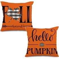 Hello Pumpkin Fall Outdoor Pillow Covers Waterproof 18x18 inch Orange Fallen Leaves Decorative Farmhouse Throw Pillow Covers Set of 2 Autumn Thanksgiving Decor