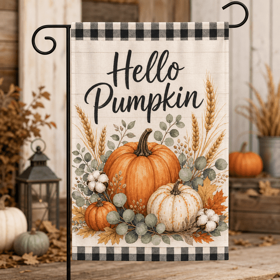Hello Pumpkin Garden Flag Farmhouse Fall Yard Decor for Porch & Thanksgiving