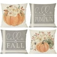 thumbnail image 1 of Hello Pumpkin Hello Fall Throw Pillow Covers 18x18 Set of 4 Neutral Floral Grey Plaid Outdoor Farmhouse Autumn Fall Decorations Decorative Throw Pillows Cases for Home Bedroom Couch Decor, 1 of 6