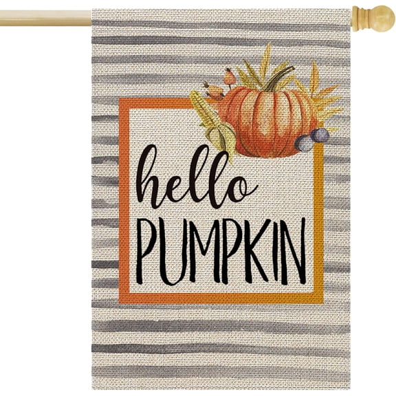 Hello Pumpkin House Flag 28x40 Inch Double Sided Flags Seasonal Holiday Outdoor Autumn Decor for Farmhouse Rustic Home Porch Lawn Patio Outside Yard Decoration
