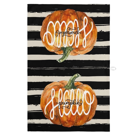 Hello Pumpkin Kitchen Towels Dish Towel Pack of 1 Thanksgiving Oil Painting Fall Plant Black Stripes Soft Dish Cloth Set Absorbent Dishcloth for Drying Dishes, Hand Towels 18 x 28 Inches