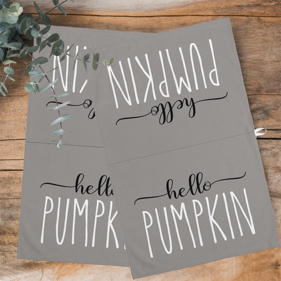 Hello Pumpkin Kitchen Towels Dish Towel Pack of 3 Fall THanksgiving Grey Soft Dish Cloth Set Absorbent Dishcloth for Drying Dishes, Hand Towels 18 x 28 Inches