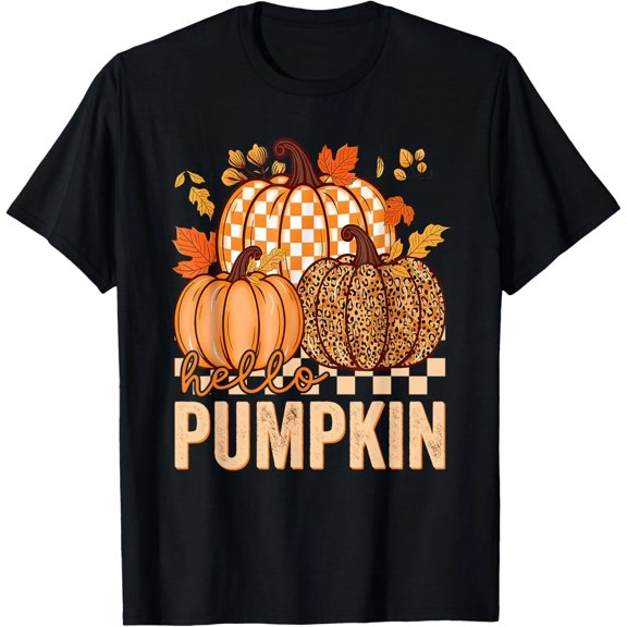 Hello Pumpkin Leopard Print for Fall Thanksgiving Men Women T-Shirt