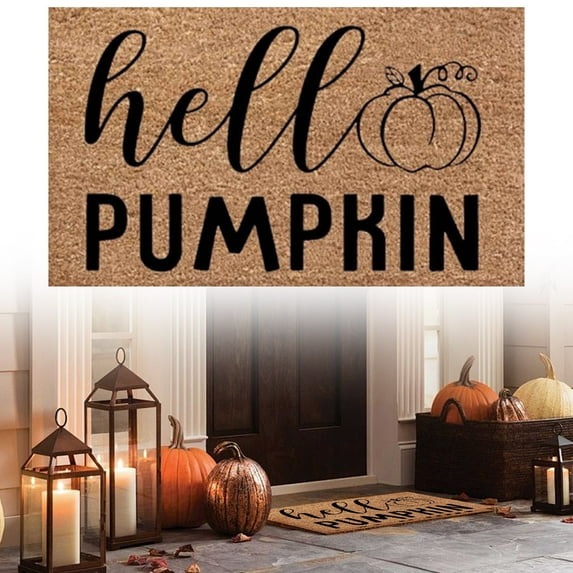 Hello Pumpkin Mat Halloween Door Mat Home Decorations, Non-Slip Pumpkin Welcome Doormat for Front Door, Indoor Outdoor Fall Rug for Home Kitchen Floor Halloween Decor 16 X 24 Inch,Khaki