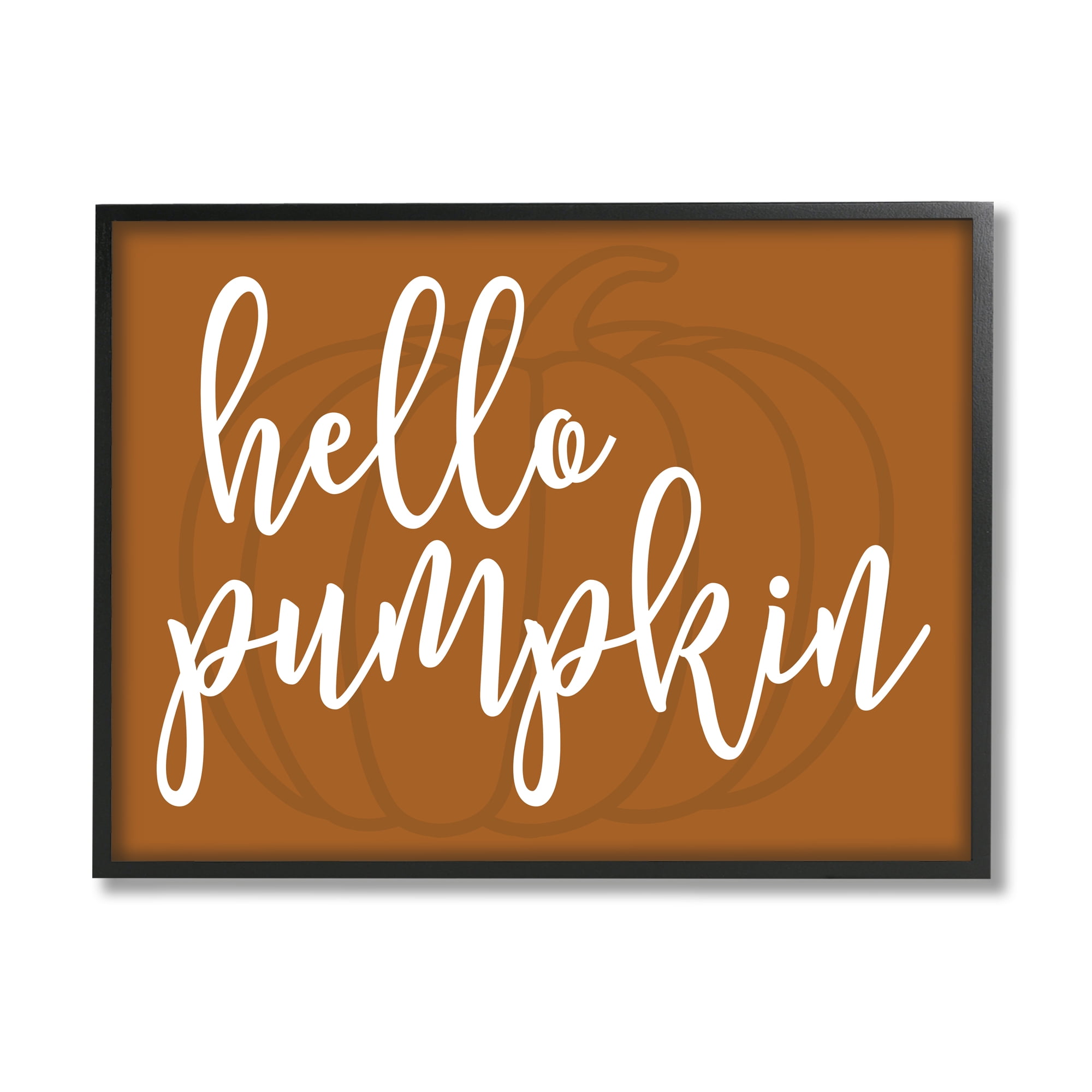 Hello Pumpkin Motif Romantic Autumn Script Phrase Inspirational Graphic Art Framed Art Print Wall Art