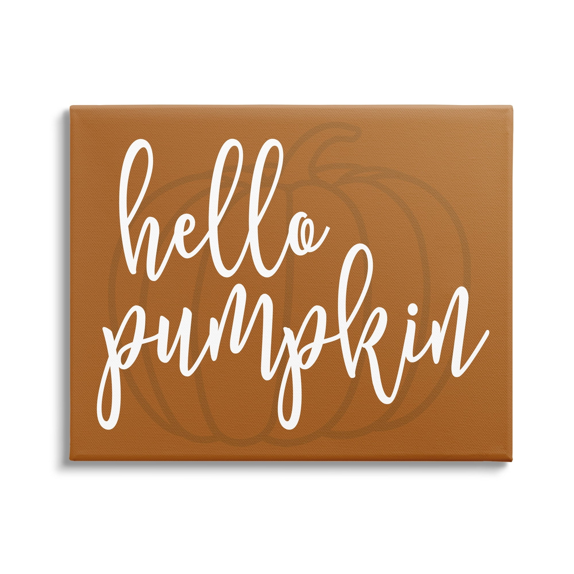 Hello Pumpkin Motif Romantic Autumn Script Phrase Inspirational Graphic Art Gallery-Wrapped Canvas Print Wall Art