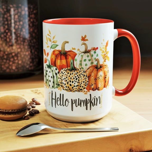 Hello Pumpkin Mug: Boho Floral Fall Ceramic Coffee Cup