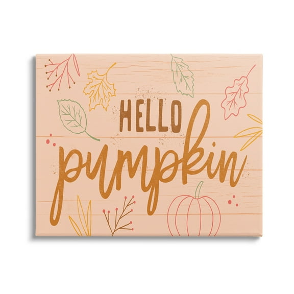 Hello Pumpkin Patterned Botanicals Autumn Phrase Design Inspirational Graphic Art Gallery-Wrapped Canvas Print Wall Art