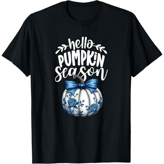 Hello Pumpkin Season Blue Roses Thanksgiving Theme Mens T-Shirt