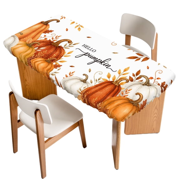 Hello Pumpkin Table Cloths for 3 Foot Rectangle Tables, Orange Leaves ...