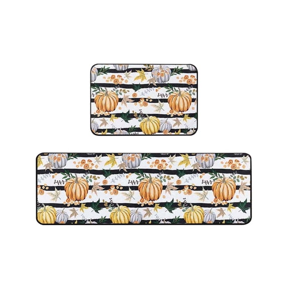 Hello Pumpkin Thankful Fall Kitchen Mats Set of 2,Thanksgiving Decorative Kitchen Rugs Seasonal Autumn Home Decor Low-Profile Kitchen Rugs for Floor - 15.7x23.6 and 15x47 Inch
