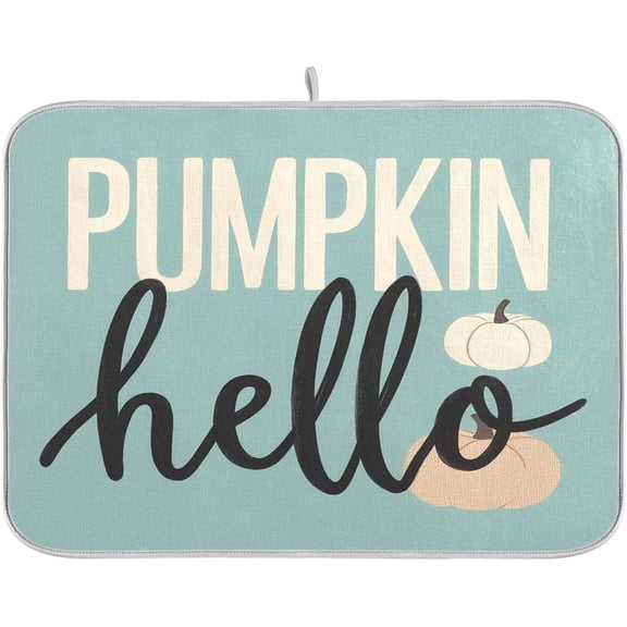 Hello Pumpkin Turquoise Fall Dish Drying Mat for Kitchen Countertop 16x18 Aqua Teal Autumn Small Drying Mat Reusable Quick Dry Dish Sink Mats Easy Clean Decorative Essentials