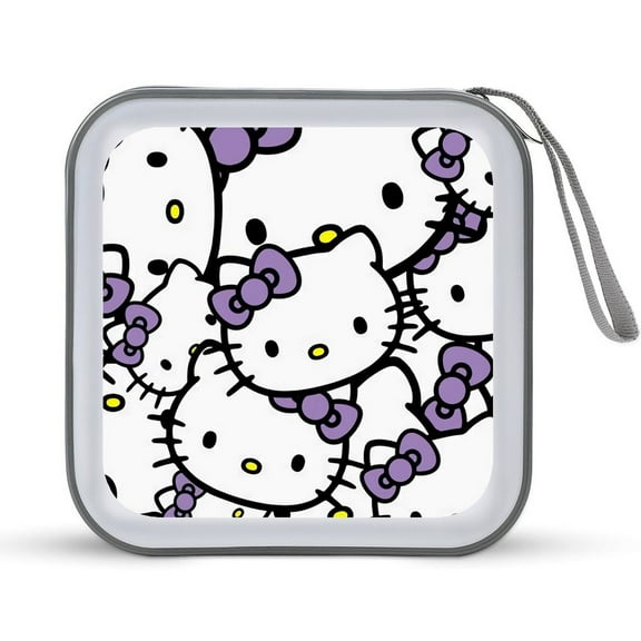 Hello Purple Kitty 40 Capacity CD Storage Cases, DVD Disc Cases, VCD Hard Plastic Box, Portable Zipper Bag, EVA Protective Blu-ray Wallet for Car Home Office