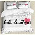 thumbnail image 1 of Hello Queen Size Duvet Cover Set, Calligraphy Motivational Phrase in Black Hand Written Style Font with Pink Heart, Decorative 3 Piece Bedding Set with 2 Pillow Shams, Pink Black, by Ambesonne, 1 of 3