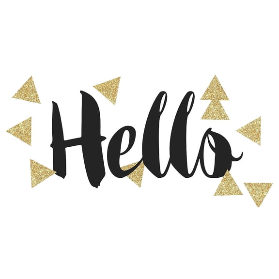 Hello Quote with Glitter Triangles Peel and Stick Wall Quote Decals