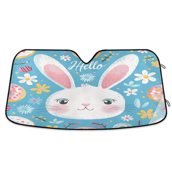 Hello Rabbit Face Car Windshield Sun Shade Foldable Car Front Window Visor Heat and UV Protection 53x23.5