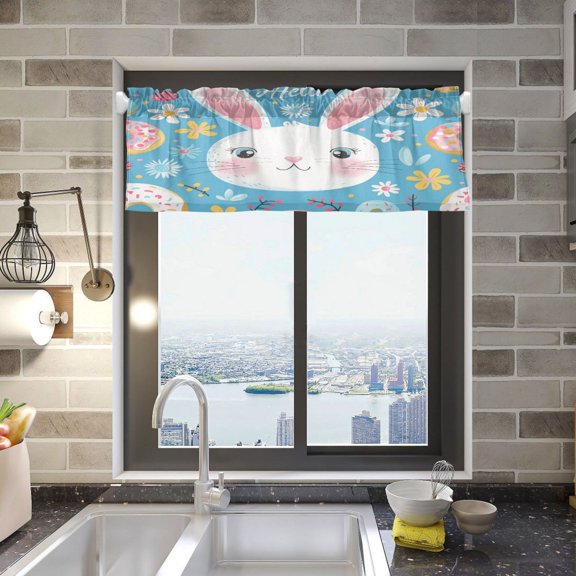 Hello Rabbit Face Valance Curtains Rod Pocket for Kitchen Living Room Windows Farmhouse Decor 54x18