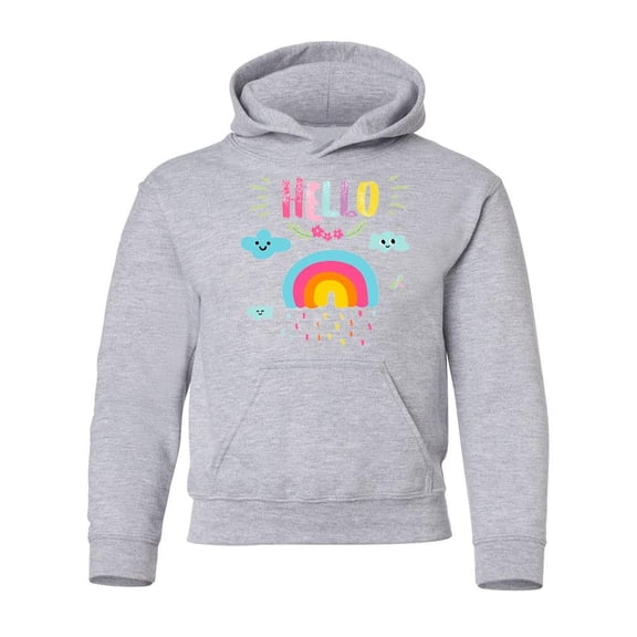 Hello Rainbow And Clouds Hoodie Juniors -Image by Shutterstock,  Small