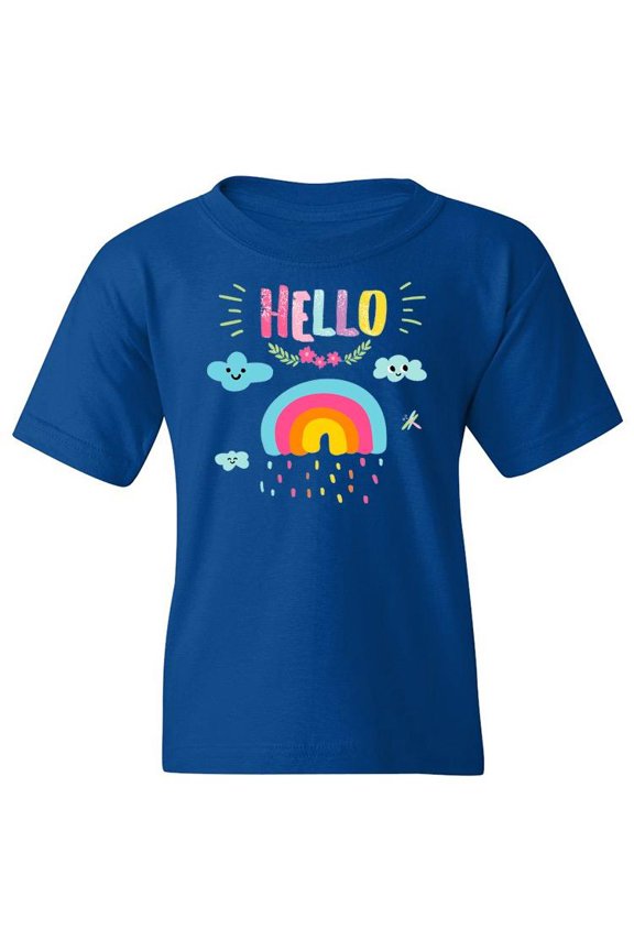 Hello Rainbow And Clouds T-Shirt Juniors -Image by Shutterstock,  Small