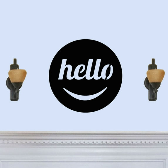 Hello Round Smile Themed Laser Cut Solid Steel Decorative Home Accent Wall Sign Hanging