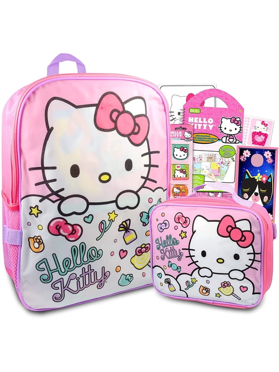 Hello Sanrio Kitty Backpack With Lunch Bag For Girls, Kids - 5 Pc Bundle