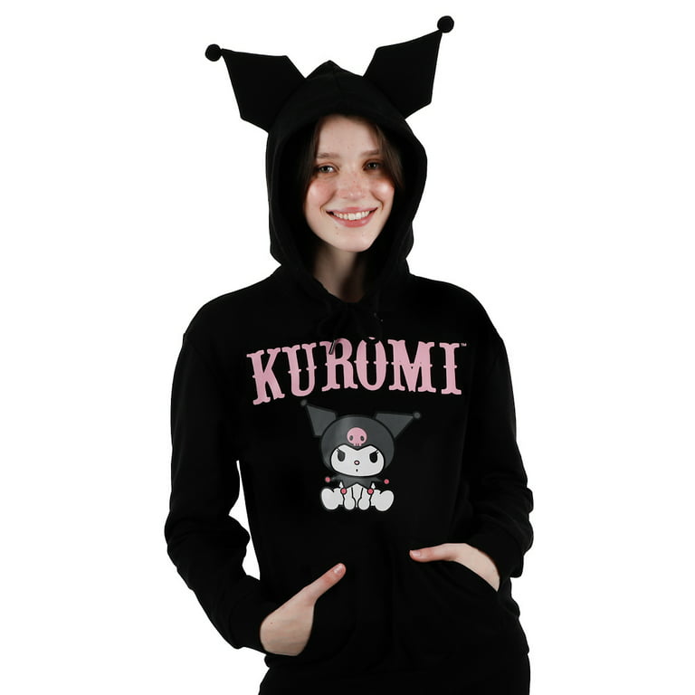Hello Sanrio Kuromi Anime Cosplay Juniors Women Black Hoodie Sweatshirt-XXL  