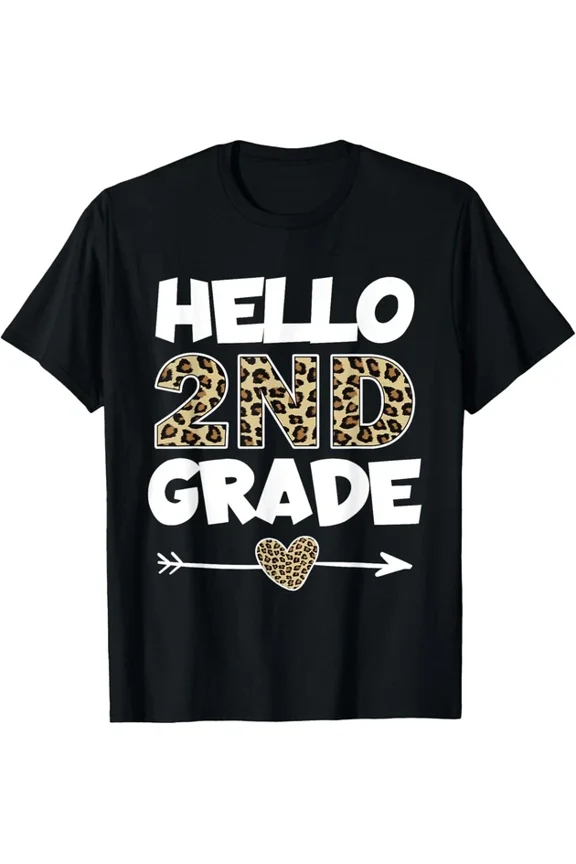Hello Second Grade Leopard Design T-shirt