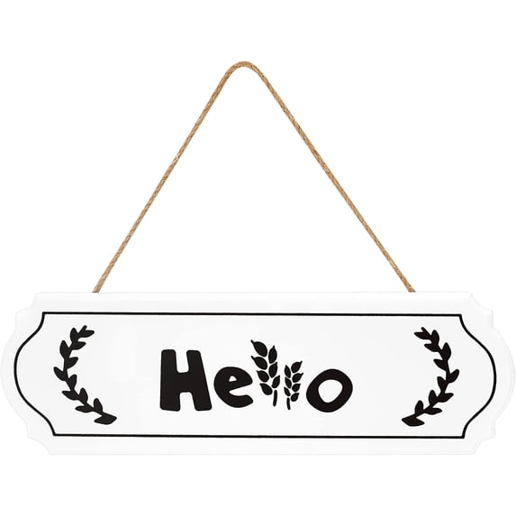 Hello Sign for Front Door Wooden Plaque Sign Plank Rustic Wall Art Hanging Decorations for Entryway Home Housewarming Living Room Outdoor Porch Yard Patio 11.7 x 3.8inch White DIY