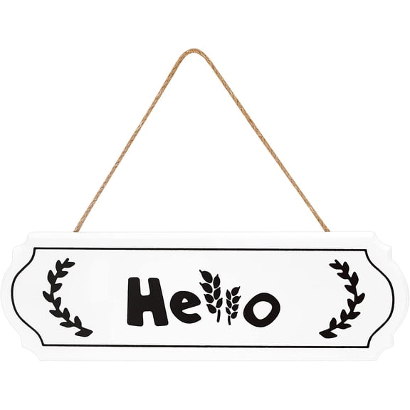 Hello Sign for Front Door Wooden Plaque Sign Plank Rustic Wall Art Hanging Decorations for Entryway Home Housewarming Living Room Outdoor Porch Yard Patio 11.7 x 3.8inch White DIY