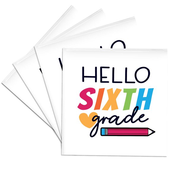 3drose, Hello Sixth Grade, Set of 4 Ceramic Tile Coasters