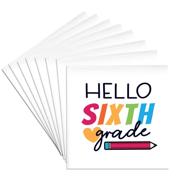 3drose, Hello Sixth Grade, Set of 8 Ceramic Tile Coasters