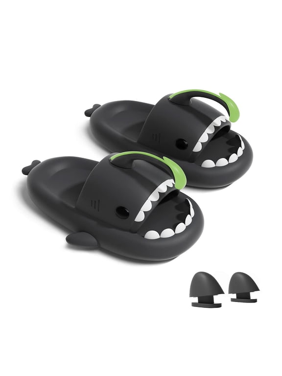 Anglerfish Glow in The Dark Shark Slides Sandals, Super Soft Eco-Friendly EVA Material Comfortable Shoes for Women and Men Indoors & Outdoors (Black EU 42-43)