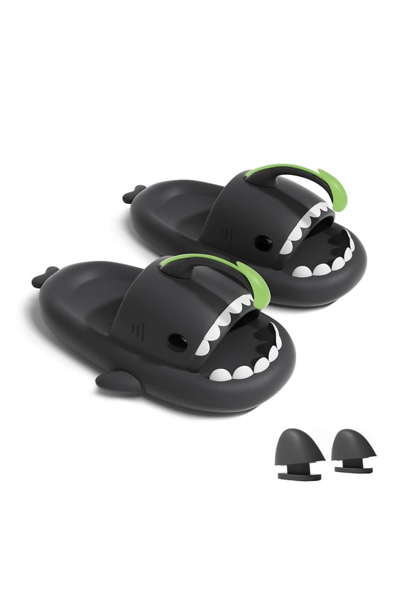 Anglerfish Glow in The Dark Shark Slides Sandals, Super Soft Eco-Friendly EVA Material Comfortable Shoes for Women and Men Indoors & Outdoors (Black EU 40-41)