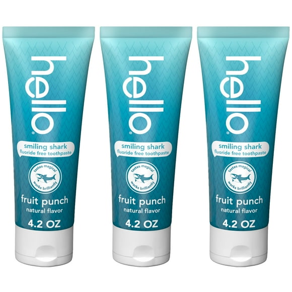 Hello Smiling Shark Free Kids Toothpaste, Children's Free Toothpaste, Safe for All Ages, Helps Brush Away Plaque and Helps Polish Teeth, SLS Free, Natural Fruit Punch, 3 Pack, 4.2 oz C7