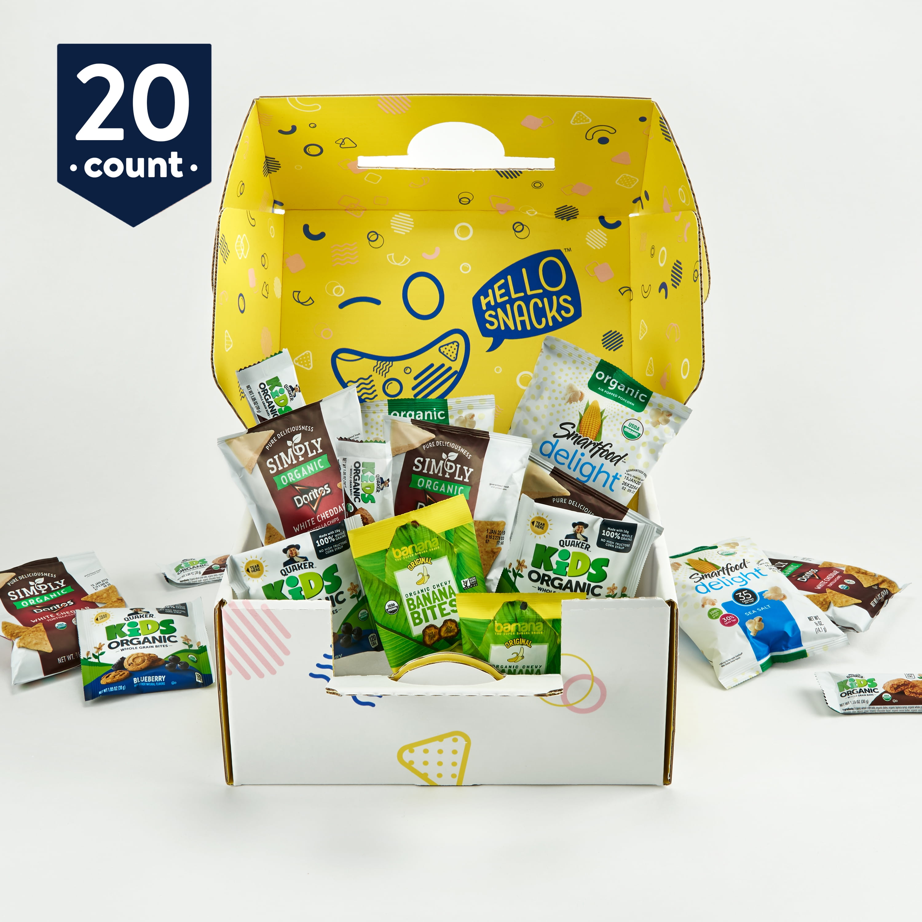 Hello Snacks Organic Treat Box fun variety of fruit bites, whole grain