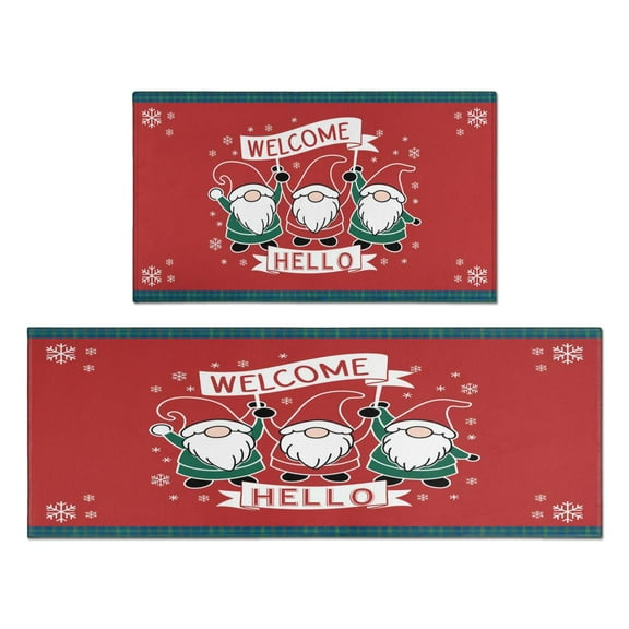 Hello Snowman Gnome Kitchen Mat [2 PCS] Merry Chrismas Absorbent Kitchen Rug, Waterproof Non-Slip Kitchen Mats and Rugs Light Crystal Velvet Rug for Kitchen, Floor Home, Office, Sink, Laundry