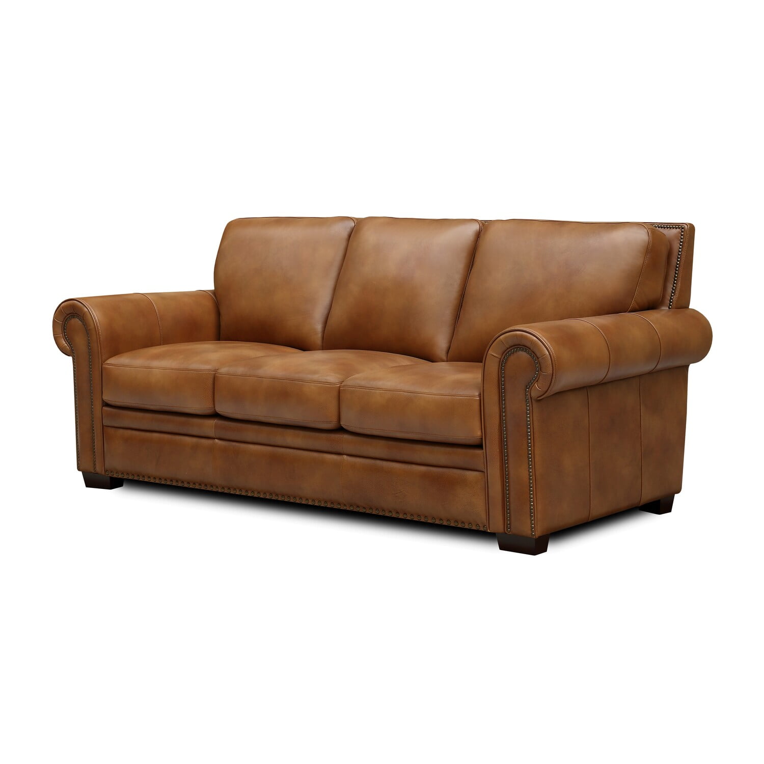 Hello Sofa Home Toulouse Traditional Top Grain Leather Sofa in Brown