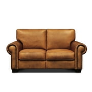 Hello Sofa Home Valencia Top Grain Hand Antiqued Leather Loveseat in Tan Brown