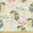 thumbnail image 1 of Ambesonne Hello Fabric by the Yard Upholstery, Calligraphy Horses Flowers, 1 Yard, Eggshell Multicolor, 1 of 4