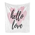 thumbnail image 1 of Hello Soft Flannel Fleece Blanket, Hello Love Hand Lettering Print on Pink Hearts Inspirational Words Minimal Design, Cozy Plush for Indoor and Outdoor Use, 60" x 80", Black and Rose, by Ambesonne, 1 of 5